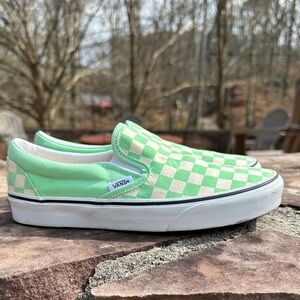 Vans Mint Green & White Checkered Slip-On Sneakers Women’s 7